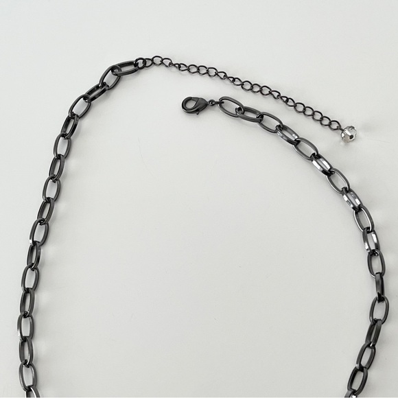 Rhinestone Pewter Teardrop Pendant Necklace - Picture 6 of 8